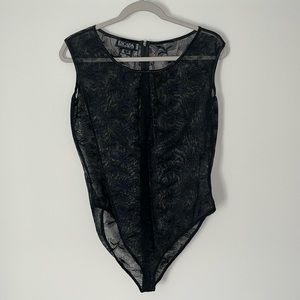 Vintage ESCADA Margaretha Ley Embroidered Floral Lace Mesh Bodysuit